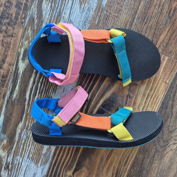 EUC Teva Original Universal Multilcolor Straps Sport Sandals Hook&Loop - Picture 2 of 11